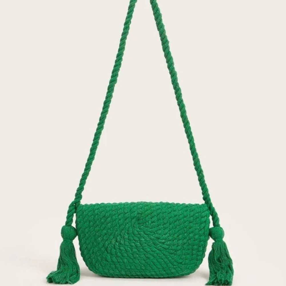 Bohemian Design Tassel Detailed Flap Saddle Bag GREEN - Picture 5 of 10